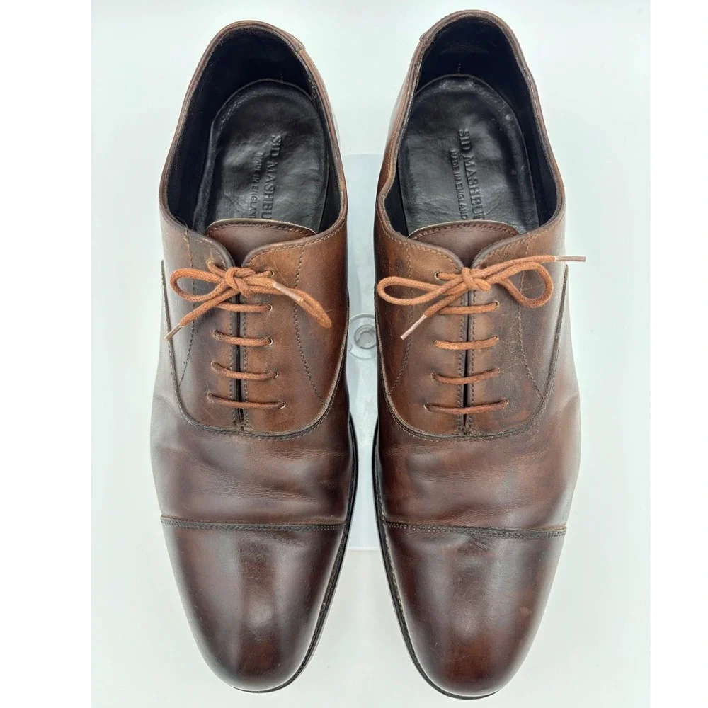 SID MASHBURN Mens Dress Shoes Dark Brown Leather‎ Cap Toe Oxford England 10.5